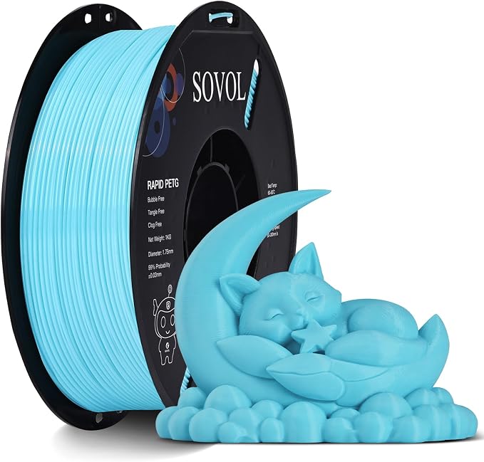 Sovol 3D Printer Rapid PETG Filament 1.75mm 1KG (2.2lbs), High Precision, Strong Toughness, Wiring Tightness, Dimensional Accuracy +/- 0.03 mm, 3D Printing High Speed PETG Filaments, Light Blue