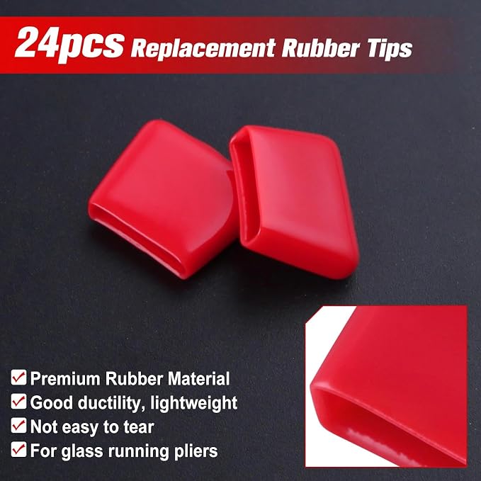 SPEEDWOX 24PCS Replacement Rubber Tips For 6-Inch Glass Running Pliers Rubber Tips for Glass Running Plier Curved Tip Running Pliers Replacement Tips Stained Glass Work Supplies and Tools, Red
