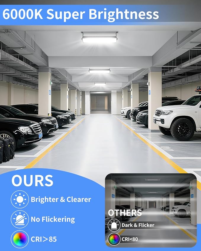 4 Pack LED Shop Light, 100W 11000LM Ultra Brighter, Plug in Garage Light with On/Off Switch + 6FT Cord, 6000K IP66 Waterproof Bay Lighting for Garage Workshop Workbench Warehouse Factory Yard Outdoor
