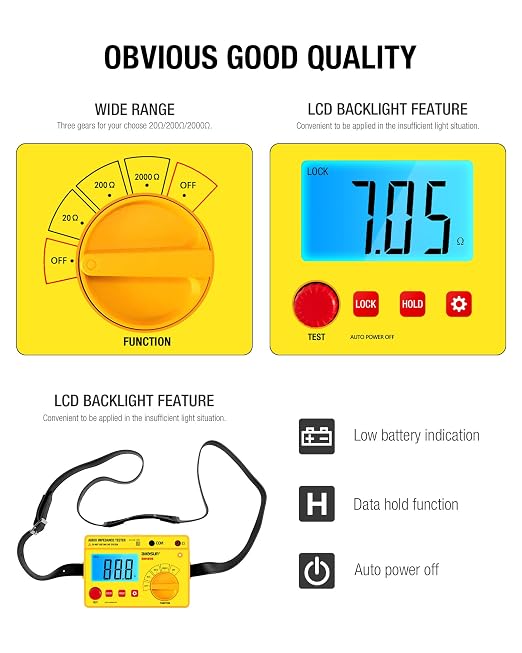 ALLOSUN - EM480B Audio Impedance Tester Digital LCD Insulation Resistance Megohmmeter Meter Tester with Bag