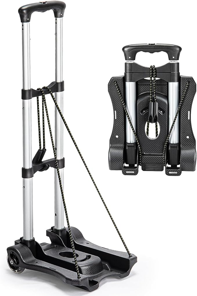 Gorpuire Small Folding Hand Truck Dolly with 2 Wheels, Foldable Luggage Cart, Lightweight Aluminum Collapsible Trolly Portable Dolly for Moving Airport Travel Use