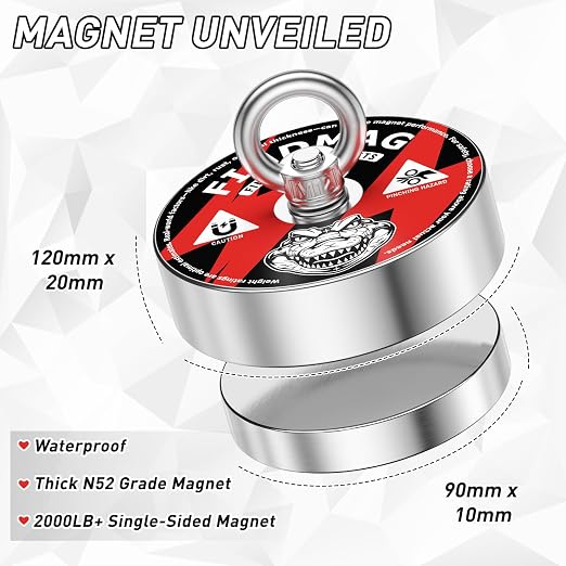 FINDMAG Magnet Fishing Kit 3000LBS – 4.72" N52 Neodymium Magnet, 10PCS Treasure Hunting Set with 65FT Rope, Hook, Case, Gloves, Scraper for River & Lake Retrieval