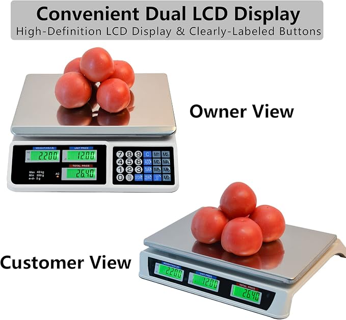 C-CHAIN 88LB Digital Price Scale Electronic Price Computing Scale LCD Digital Commercial Food Meat Weight Scale, Upgraded Version