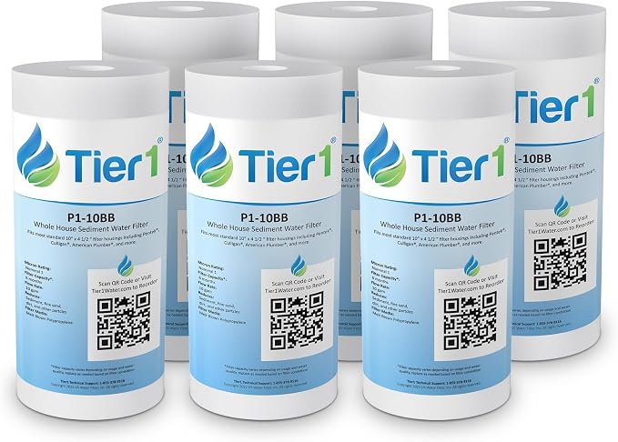 Tier1 1 Micron 10x4.5 Water Filter | Spun Wound Polypropylene Whole House Sediment Water Filter | Replacement for Pentek DGD-2501, 155359-43, SDC-45-1001 | 4.5 x 10 Water Filter Cartridge (6-Pack)