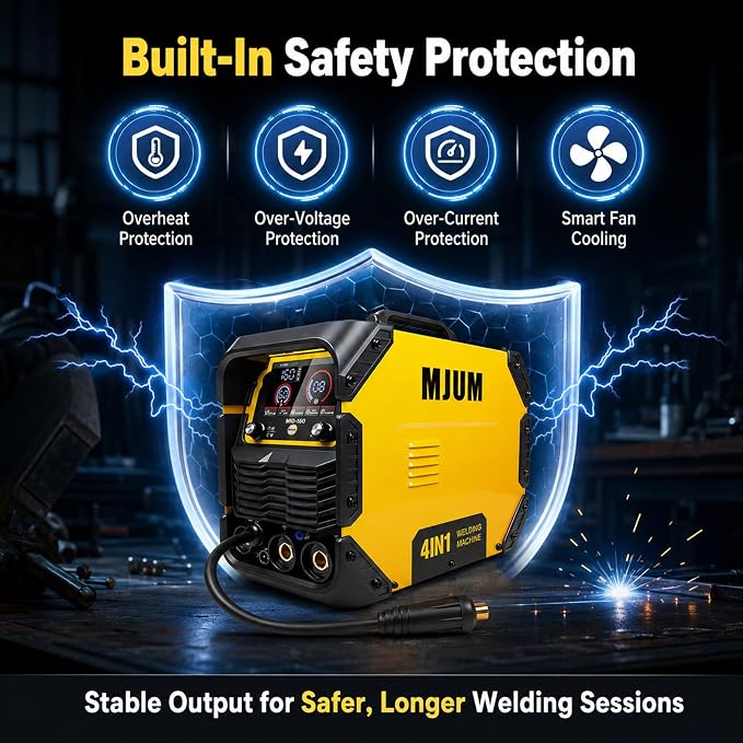 160A 4-in-1 Welding Machine: 110V/220V Dual Voltage MIG Welder with Smart Synergic Control, Flux Core/Gas MIG/Lift TIG/Stick Welder, IGBT Inverter HD Display for Home Repair Auto Fabrication
