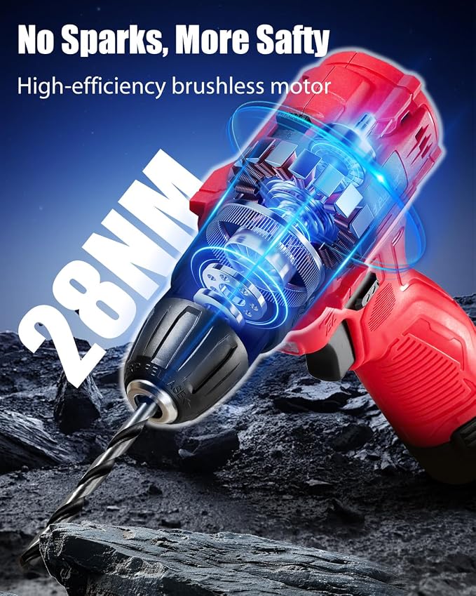 AVID POWER Brushless Power Drill Set, 2-Speed Control, 3/8-Inch Keyless Chuck & 25+1 Position, 12V Electric Drill Cordless Driver Kit with 2000mAh Battery, Charger and 22pcs Accessories