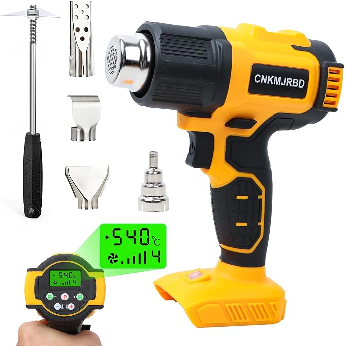 Cordless Heat Gun Compatible with DeWalt 20V Battery(Battery Not Included), 4 pcs Nozzles&Scraper, 4 Speed Airflow Control, Temperature Range 50-540℃, for Shrink Wrapping, DIY Crafts