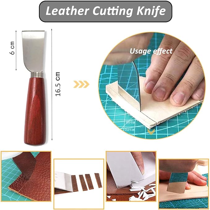 Leather Tooling Kit, Including Leather Cutting Knife Tracing Wheel Edge Beveler Groover Wooden Burnisher Swivel Knife Leathercraft Accessories-7PCS-silver