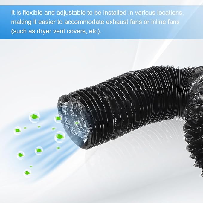 PATIKIL 8 Inch Air Duct, 8Ft Length Dryer Vent Hose Flexible Aluminum Ducting Ducting Dryer Vent 2 Clamps Included for Heating Ventilation Air Conditioning, Black