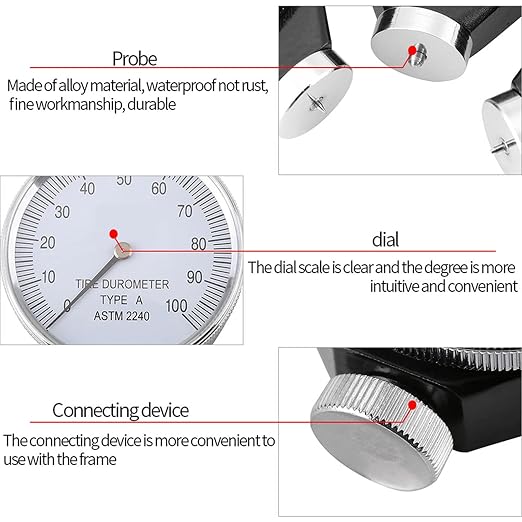 Mohs Durometer Tester, Shore Type A/O/D Rubber Tire Durometer Hardness Tester 10-90HA (Type A)