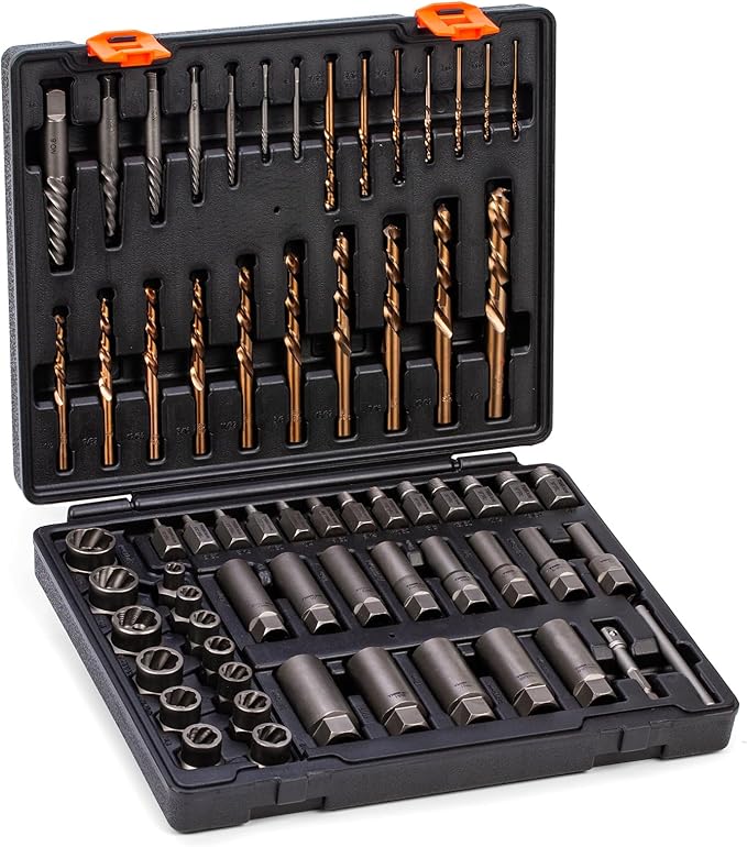 THINKWORK Broken Bolt Extractor Kit, 65-Piece Easy Out Screw Extractor Set, Lug Nut Removal Tool with Left Hand Drill Bit Set for Removing Damaged, Frozen, Rusted, Rounded-Off Bolts, Nuts & Screws
