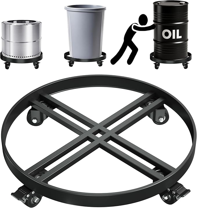 55 Gallon Drum Dolly Heavy-Duty All-Steel Barrel Cart with Cross Braces, 4 Swivel Caster Wheels, 2000 lbs Capacity Non-Tipping Hand Truck for Warehouse Drum Handling & Transport