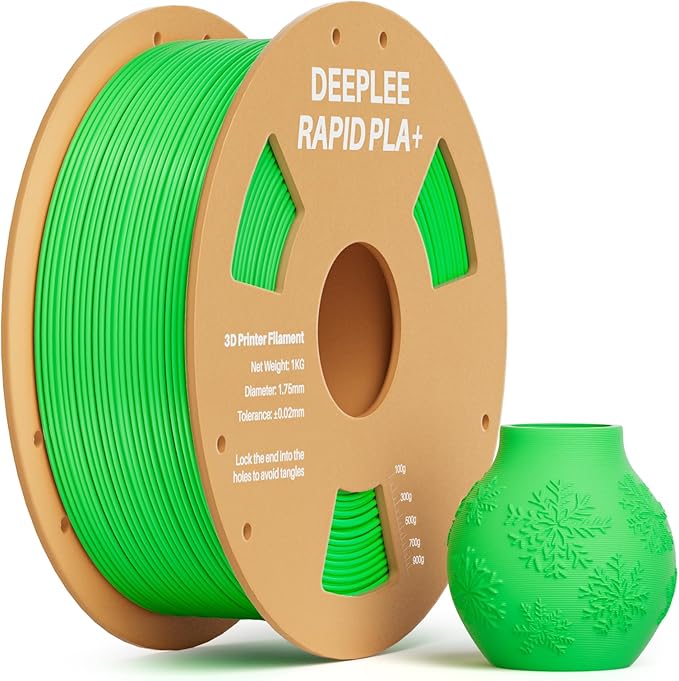 Rapid PLA Plus Filament 1.75mm, High Speed 3D Printer Filament Up to 600mm/s, PLA+ Filament Dimensional Accuracy +/- 0.02 mm Fits Most FDM 3D Printer, Cardboard Spool Green 1kg