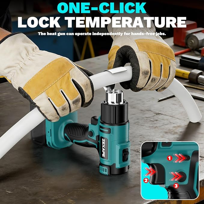 Cordless Heat Gun Compatible with 18V Battery, 350W Fast Heating Soldering Gun with LED Light, 122℉-1022℉ Variable Temperature with 5 Nozzles for DIY Craft, Shrink Tubing (Tool Only)