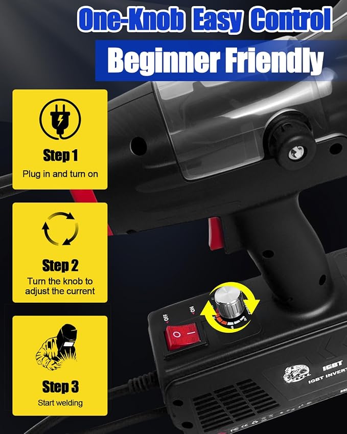 TLL Portable MIG Welder Handheld 120A 110V, Hand Held Welder Gun, Gasless Flux Core Welding Machine, Handheld IGBT Inverter for DIY, Professional Repair Use (TLL-MIG120)