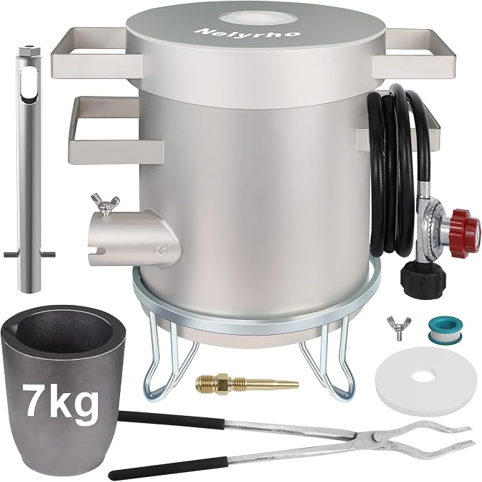 Nelyrho Propane Smelting Furnace Kit – 7kg Crucible, Support Stand, Tongs Included – Stainless Steel Foundry Melting Furnace for at-Home Metal Melting of Aluminum, Gold, Silver, and Copper Scrap