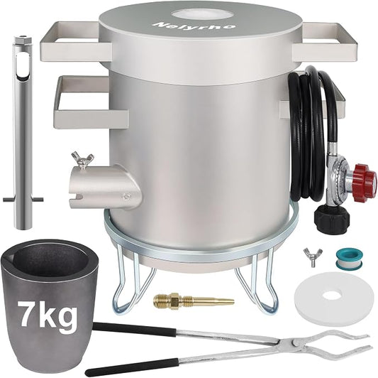 Nelyrho Propane Smelting Furnace Kit – 7kg Crucible, Support Stand, Tongs Included – Stainless Steel Foundry Melting Furnace for at-Home Metal Melting of Aluminum, Gold, Silver, and Copper Scrap