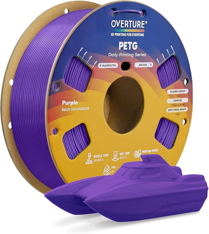 OVERTURE PETG Filament 1.75mm, High Speed 3D Printer Filament, Neatly Wound & Clog-Free, 1kg Spool (2.2lbs) Rapid PETG, Dimensional Accuracy +/- 0.02mm, Fit Most FDM Printers (Purple)