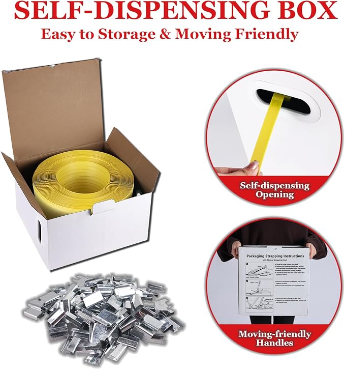 Banding Strapping Kit, Poly Strapping Kit, Packaging Banding Tool with 1/2" Width, 2600 ft Length Polypropylene Strapping Coil Roll and Dispenser Box – Certified 300 lbs Break