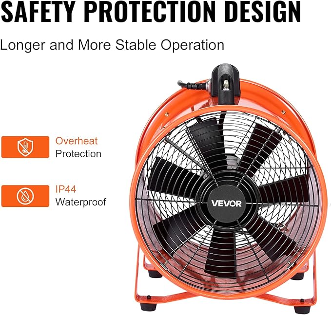VEVOR Portable Ventilator with Hose, 2 Speed, 12 Inch Utility Blower Exhaust Fan with 33ft Flexible Duct, 367W 2894CFM High Velocity Industrial Air Mover for Extraction and Ventilation