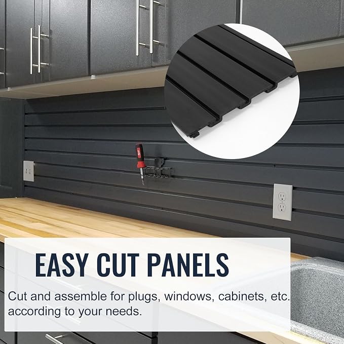 Slatwall Panel Garage Organizer PVC Slatwall Heavy Duty Wall Mounted Rack, Interlocking Slat Wall Panels for Tool Organization Peg Board(Grey 4 x 4 ft)