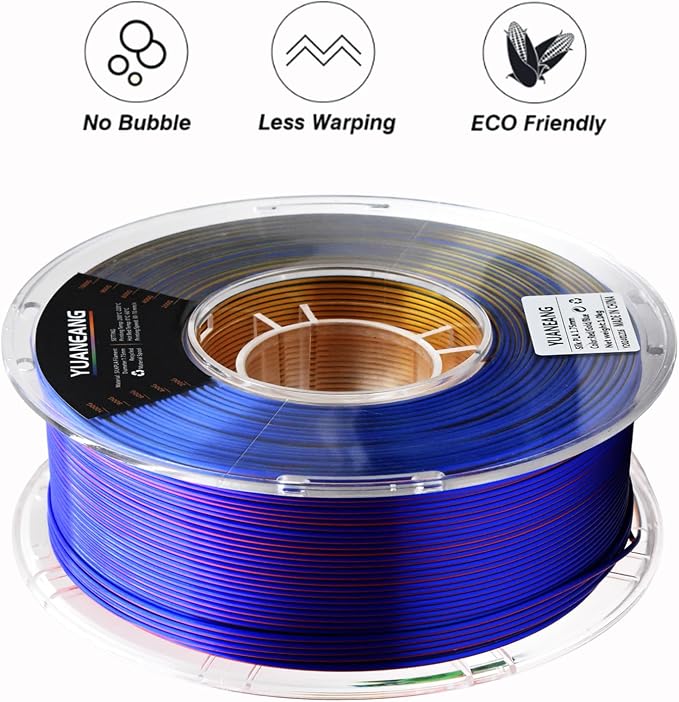 Triple-Color PLA Filament 1.75mm Red-Gold-Blue, ±0.03mm Precision, 1kg Spool (2.2 lbs), Smooth Multi-Tone Gradient PLA, Neatly Wound & Compatible with Most 3D Printers
