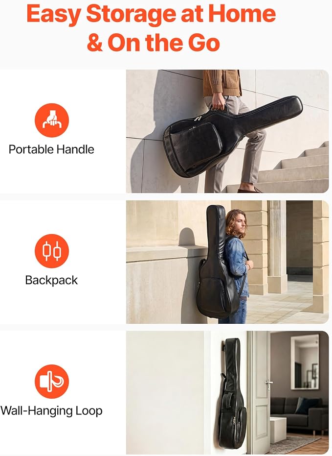 VEVOR Acoustic Guitar Hard Case, 47.1 Inch, Hard-Shell Protective Travel Carrying Case with Accessory Compartment, Foam Padding, Portable Handle, Shoulder Straps, for 41 Inch Acoustic Guitars, Black