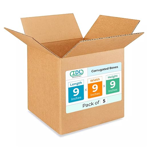 Small Cube Moving & Shipping Boxes 9 x 9 x 9 inches (5-Pack) - Extra Strength 200 lb vs Regular - USA-Made Corrugated Durable Cardboard Boxes - Box for Packaging - Moving Supplies Box by IDL Packaging
