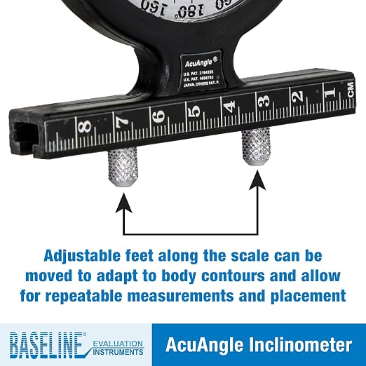 Baseline - W54668 AcuAngle Inclinometer with Adjustable-Feet for Precision Measurement, Testing and Evaluation of Range of Motion of Neck, Hip, Spine, Elbow, Knee, Shoulder, Ankle, Wrist and MCP Joint