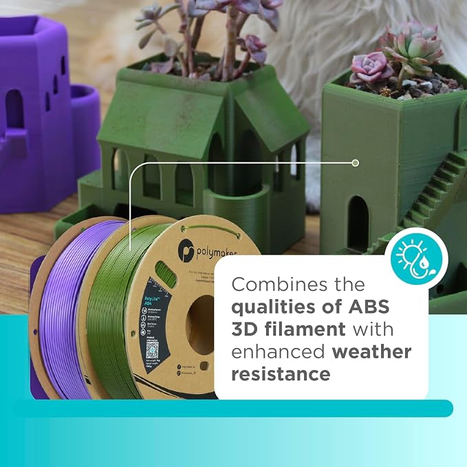 Polymaker ASA Filament 1.75mm Army Green, 1kg ASA 3D Printing Filament, Heat & Weather Resistant - ASA 3D Printer Filament Perfect for Printing Outdoor Functional Parts