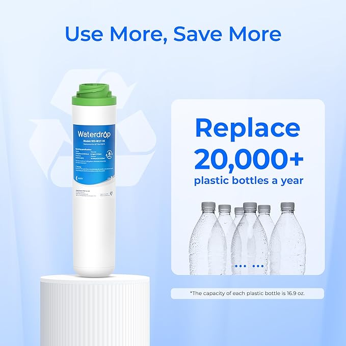 Waterdrop FQK2J Under Sink Water Filter, Replacement for GE FQK2J, FQK1K, Compatible with GE GXK255TBN, 1350 Gallons Dual Flow Drinking Water Replacement Filters, 4 Pack