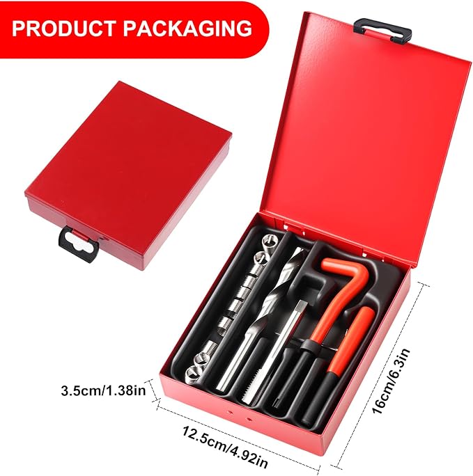 Helicoil Metric Thread Repair Insert Kit, M10x1.25mm Rethreading | with HSS Drill Bits, Rethreading Inserts Tool Set for Damaged Thread Repairing with Carry Case