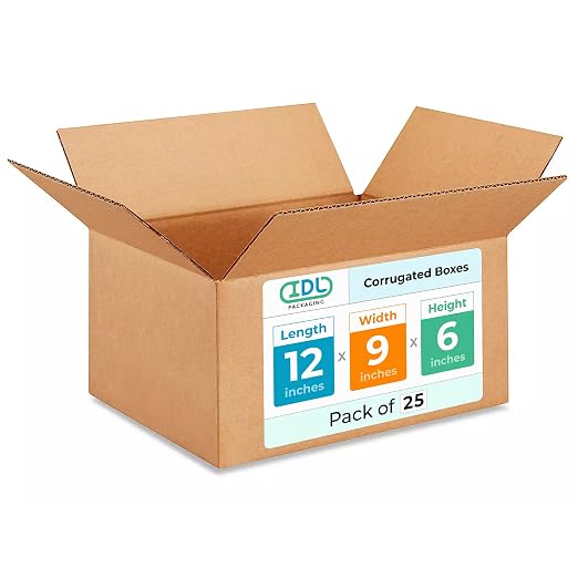 Medium Moving & Shipping Boxes 12"L x 9"W x 6"H (25-Pack) - Extra Strength 200 lb vs Regular - USA-Made Corrugated Packing Boxes for Moving Medium Volume by IDL Packaging - -