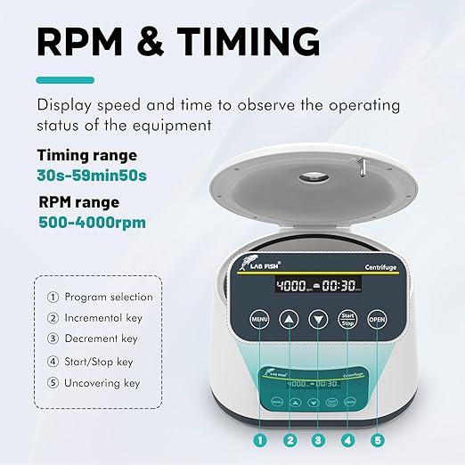 LAB FISH Digital PRP Benchtop Centrifuge Machine 2ml~5ml/10ml/15ml Lab Test Tubes 500-4000RPM Max1717xg