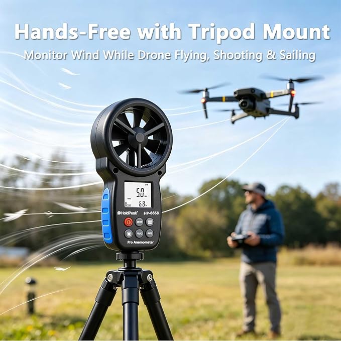 HoldPeak 866B Digital Anemometer, Handheld Wind Speed CFM Meter, HVAC Air Flow Velocity Gauge Tester with Backlight, Outdoor Wind Gauge for Drone Sailing Shooting
