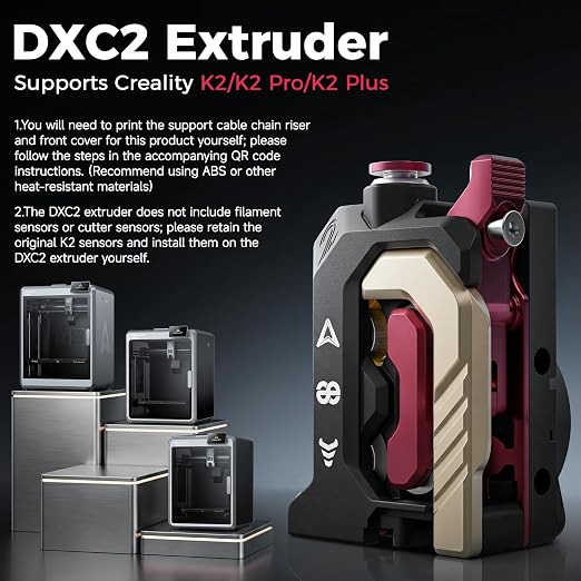 Creality DXC2 Extruder, Upgrade K2 Plus/K2/K2 Pro Extruder, Magnetic Snap-On 1s Quick Replace with DLC Filament Cutter, Official K2 Series Dual Gear Feeding Extrusion for Creality 3D Printers