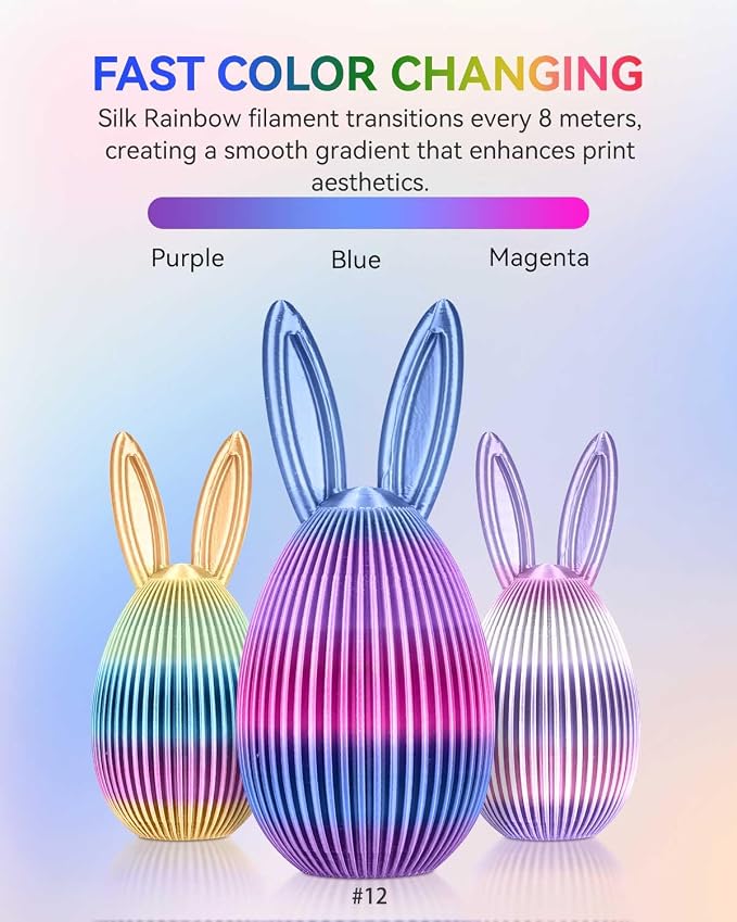 JAYO Silk Rainbow PLA Filament 1.75mm 1.1kg, Multicolor Gradient Shiny PLA, Color Changes Every 8 Meters in Blue-Purple-Magenta, High Gloss Smooth Finish, Fits for Most FDM 3D Printers
