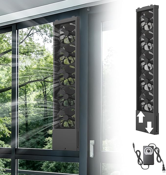 AMSXNOO Window Exhaust Fan for Home, Exhaust Fan for Sliding Window, Punch-Free Vertical & Horizontal Window Fan, Variable Speed, 4" Retractable (Black, 31.9-35.8in / 81-91cm)
