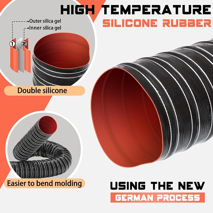5 in Intake Hose Automotive Air Duct Hose Length 1 Meter (3.3 Feet) Double-layer Silicone Flexible Brake Cooling Ducting Induction vacuum hose for Air System (Black)