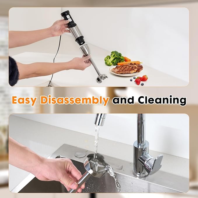 Immersion Blender Handheld Cordless 6 in 1 Hand Held Blenders Mixer Stainless Steel 25 Speed Turbo Mode Electric Sitck Beaker Chopper Milk Frother Grinder