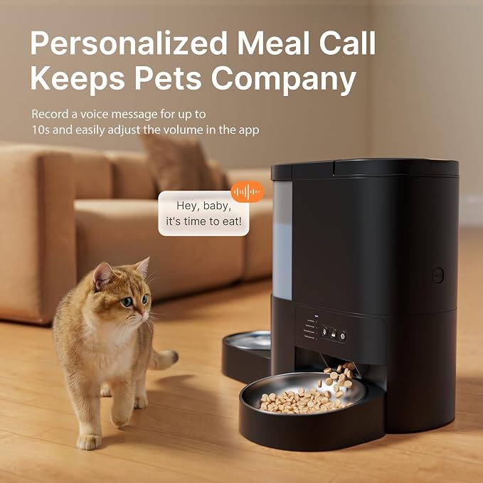 Automatic Cat Feeder and Water, 5G WiFi Cat Dry Food Dispenser, App Remote Control 4L Timed Pet Feeder and 3L Gravity Waterer, Voice Recording, Up to 10 Meal Daily with Dual Bowl for Cats, Small Dog