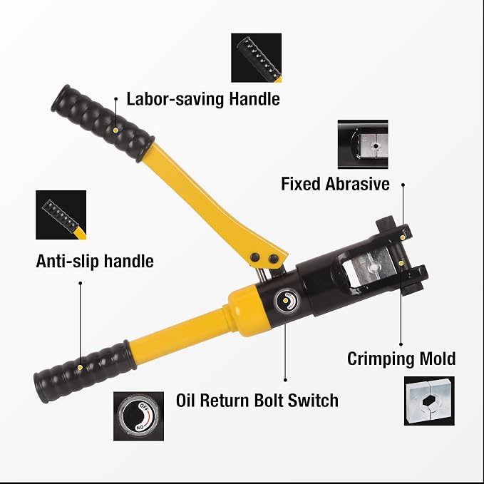 12T Hydraulic Crimping Tool 8AWG-250MCM Battery Cable Crimping Tool 0.55 inch Stroke Hydraulic Lug Crimper Electrical Terminal Crimper with 8 Pairs of Die Sets
