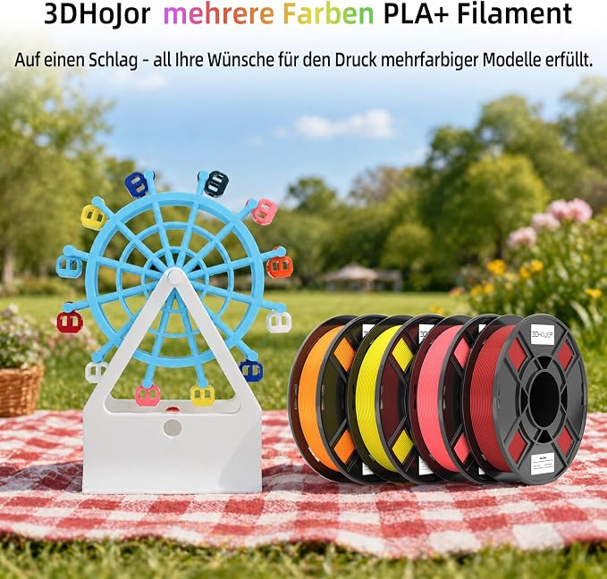 3DHoJor PLA+ 3D Printer Filament Bundle, Multicolor PLA+ Filament 1.75mm, Vacuum Packed, 0.25kg*8 Pack, 2kg Total, White+True Red+Orange+Yellow+Green+Space Blue+Blue+Pink