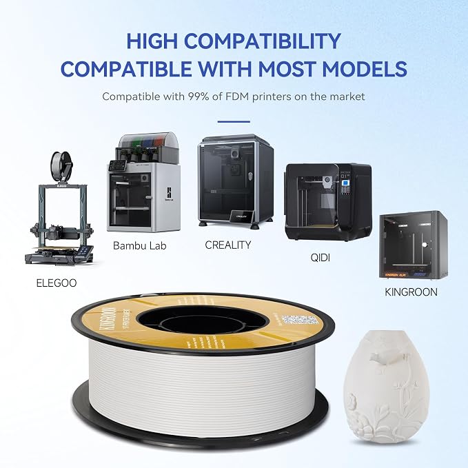 Kingroon Matte PLA Filament 1.75mm 3D Printer Filament Matte Filament 1kg Dimensional Accuracy +/- 0.02 mm (Matte White)