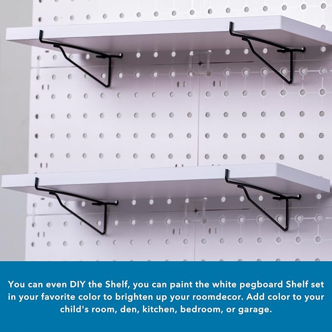 Pegboard Shelf Set - 6 Heavy Duty Peg Board Shelves & Steel Brackets, Organizer for Storage, Garage, Workbench, Craft, Office