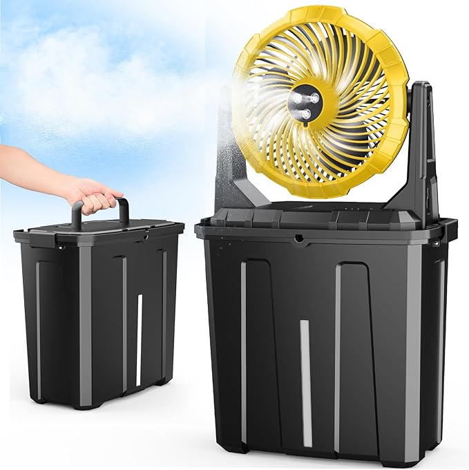 Ausic Portable Misting Fan, 9L 10-inch Outdoor Mist Fans for Outside Patios Cooling, 30000mAh Rechargeable Battery Fan with Water Box, 3 Strong Winds, 3 Spray Mister, Camping/Beach Summer Essentials