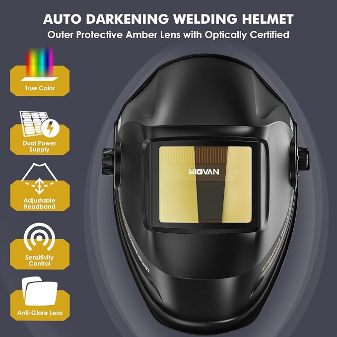 Welding Helmet Auto Darkening True Color Large Viewing, Welding Hood Solar/Rechargeable Battery Powered, Wide Shade 4/5-13 with 4 Arc Sensor, Optical Clarity Welding Mask for TIG MIG ARC Grind