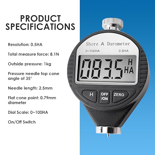 Durometer Tester Shore A Hardness Tester, Rubber Tire Durometer Gauge 0~100HA Digital Hardness Meter with Large LCD Display