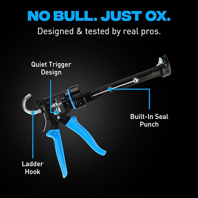 OX Pro 10 oz Heavy Duty Caulking Gun 12:1 Thrust Ratio - 10 oz Caulk Gun Manual Dispenser Sealant Adhesive - Pistola De Caulking