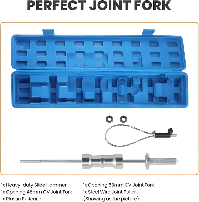 maXpeedingrods Inner CV Axle Puller Removal Tool with 5/8"-18 Slide Hammer & 63mm 48mm Fork Adapter, CV Joint Puller Removal Tool, Front Wheel Axle Half Drive Shaft Removal Tool Kit